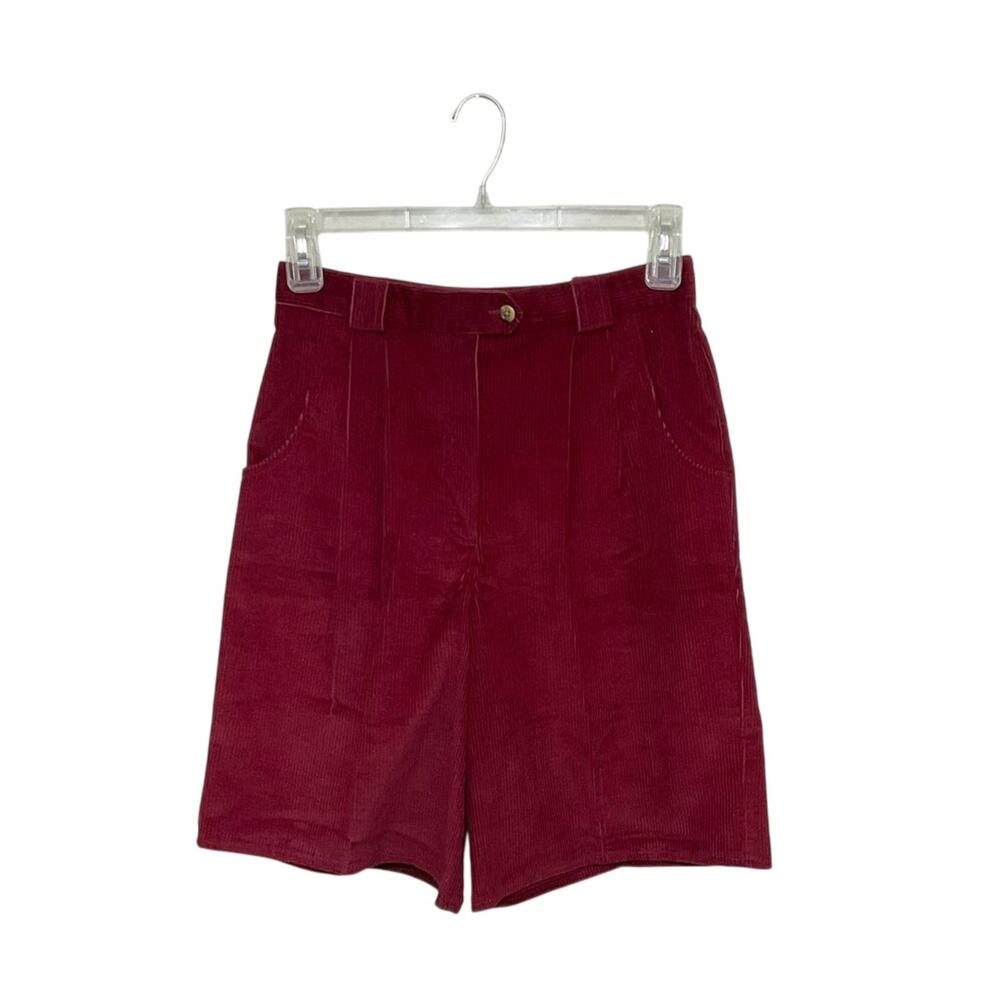Vintage 80s Lucia Corduroy Red Pleated Shorts Ladies Size 10 Medium